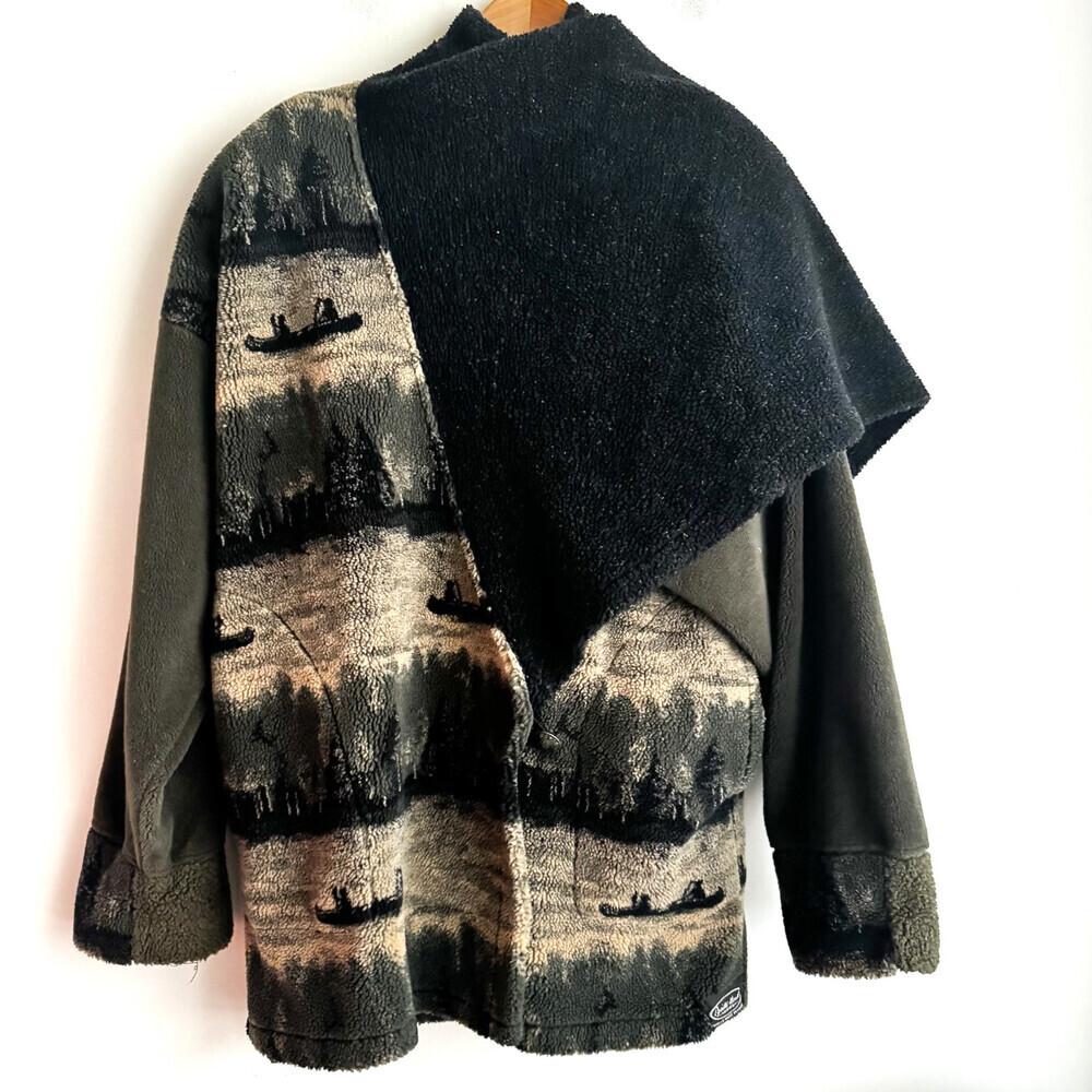 Danielle Nault Vintage Sherpa Olive Green Beige Black Sherpa Jacket w hat XL